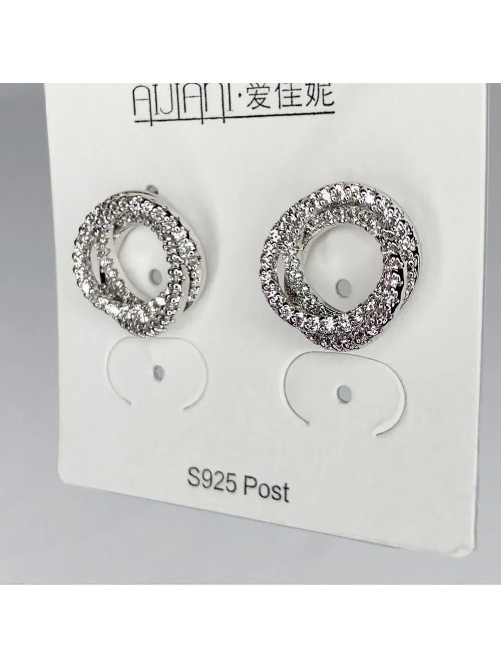 𝅺new STOCK-Pave Zircon Rose shape Silver Earrings